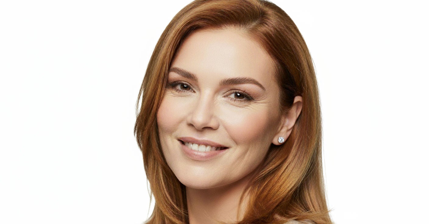 Woman with red hair and groomed eyebrows