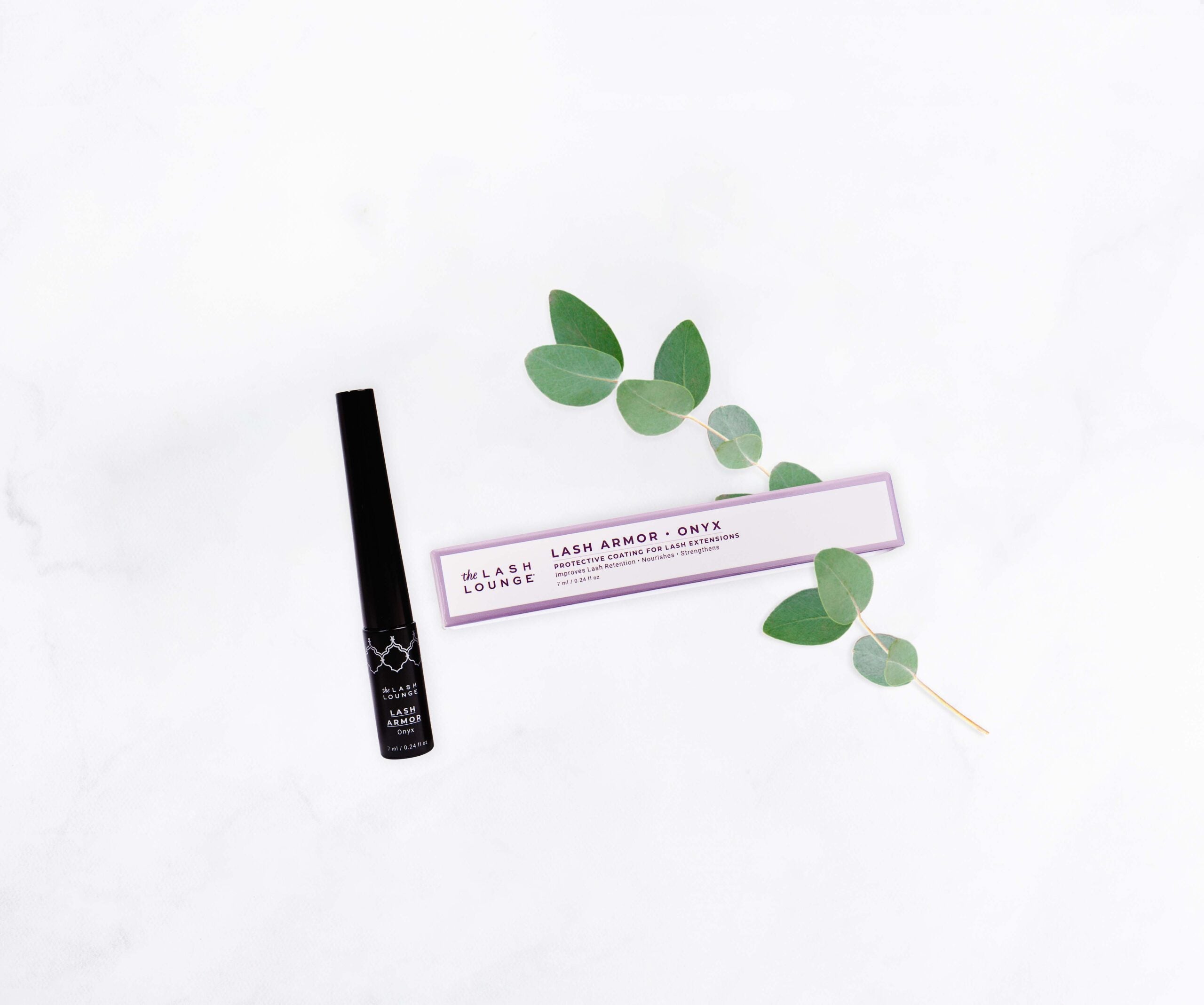 The Lash Lounge’s Lash Armor Onyx lying flat on a counter top.