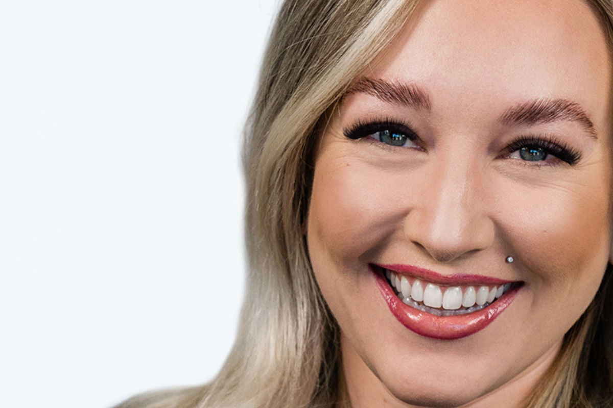 blonde woman with brow lamination